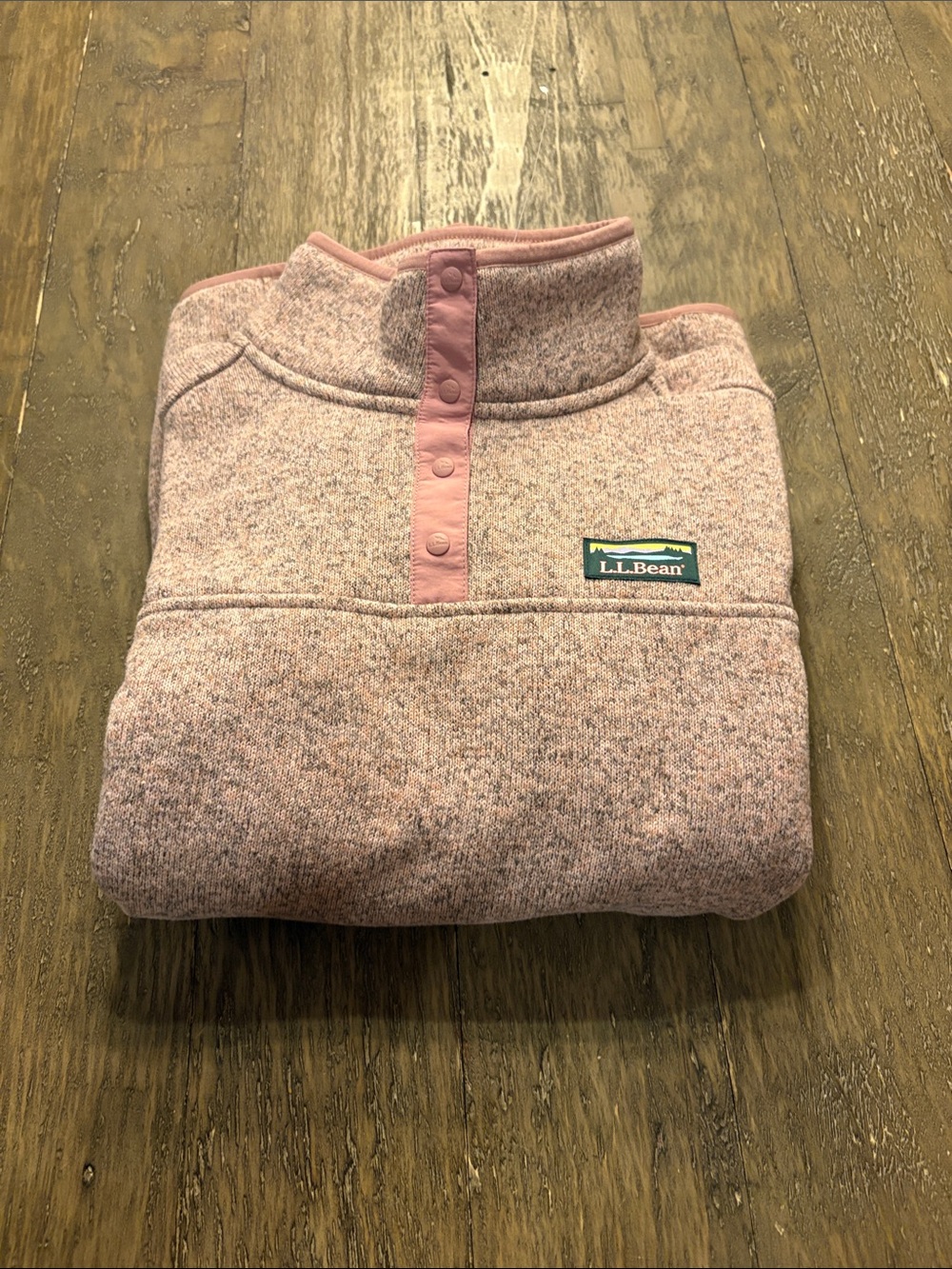 L.L. Bean Women's Heathered Pink Snap-Front Turtleneck Pullover